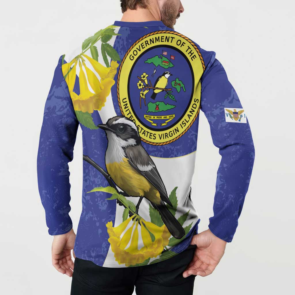 US Virgin Islands Button Sweatshirt Bananaquit Bird Mix Ginger Thomas Flower - Wonder Print Shop