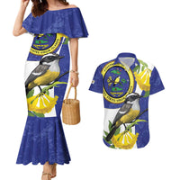 US Virgin Islands Couples Matching Mermaid Dress and Hawaiian Shirt Bananaquit Bird Mix Ginger Thomas Flower