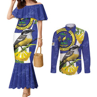 US Virgin Islands Couples Matching Mermaid Dress and Long Sleeve Button Shirt Bananaquit Bird Mix Ginger Thomas Flower