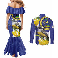 US Virgin Islands Couples Matching Mermaid Dress and Long Sleeve Button Shirt Bananaquit Bird Mix Ginger Thomas Flower