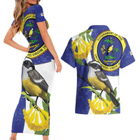 US Virgin Islands Couples Matching Short Sleeve Bodycon Dress and Hawaiian Shirt Bananaquit Bird Mix Ginger Thomas Flower
