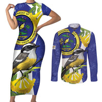 US Virgin Islands Couples Matching Short Sleeve Bodycon Dress and Long Sleeve Button Shirt Bananaquit Bird Mix Ginger Thomas Flower