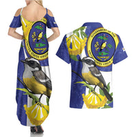 US Virgin Islands Couples Matching Summer Maxi Dress and Hawaiian Shirt Bananaquit Bird Mix Ginger Thomas Flower
