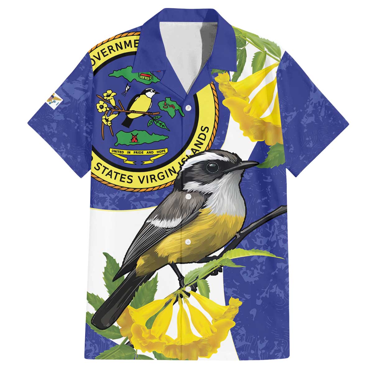 US Virgin Islands Family Matching Off The Shoulder Long Sleeve Dress and Hawaiian Shirt Bananaquit Bird Mix Ginger Thomas Flower