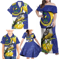 US Virgin Islands Family Matching Off Shoulder Maxi Dress and Hawaiian Shirt Bananaquit Bird Mix Ginger Thomas Flower - Wonder Print Shop