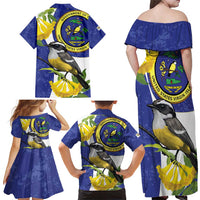 US Virgin Islands Family Matching Off Shoulder Maxi Dress and Hawaiian Shirt Bananaquit Bird Mix Ginger Thomas Flower - Wonder Print Shop