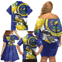 US Virgin Islands Family Matching Off Shoulder Short Dress and Hawaiian Shirt Bananaquit Bird Mix Ginger Thomas Flower - Wonder Print Shop