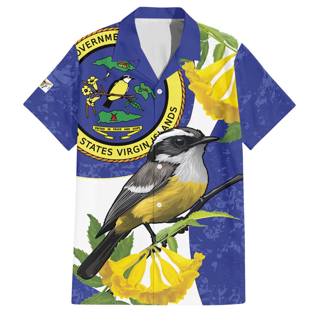 US Virgin Islands Family Matching Off Shoulder Short Dress and Hawaiian Shirt Bananaquit Bird Mix Ginger Thomas Flower - Wonder Print Shop
