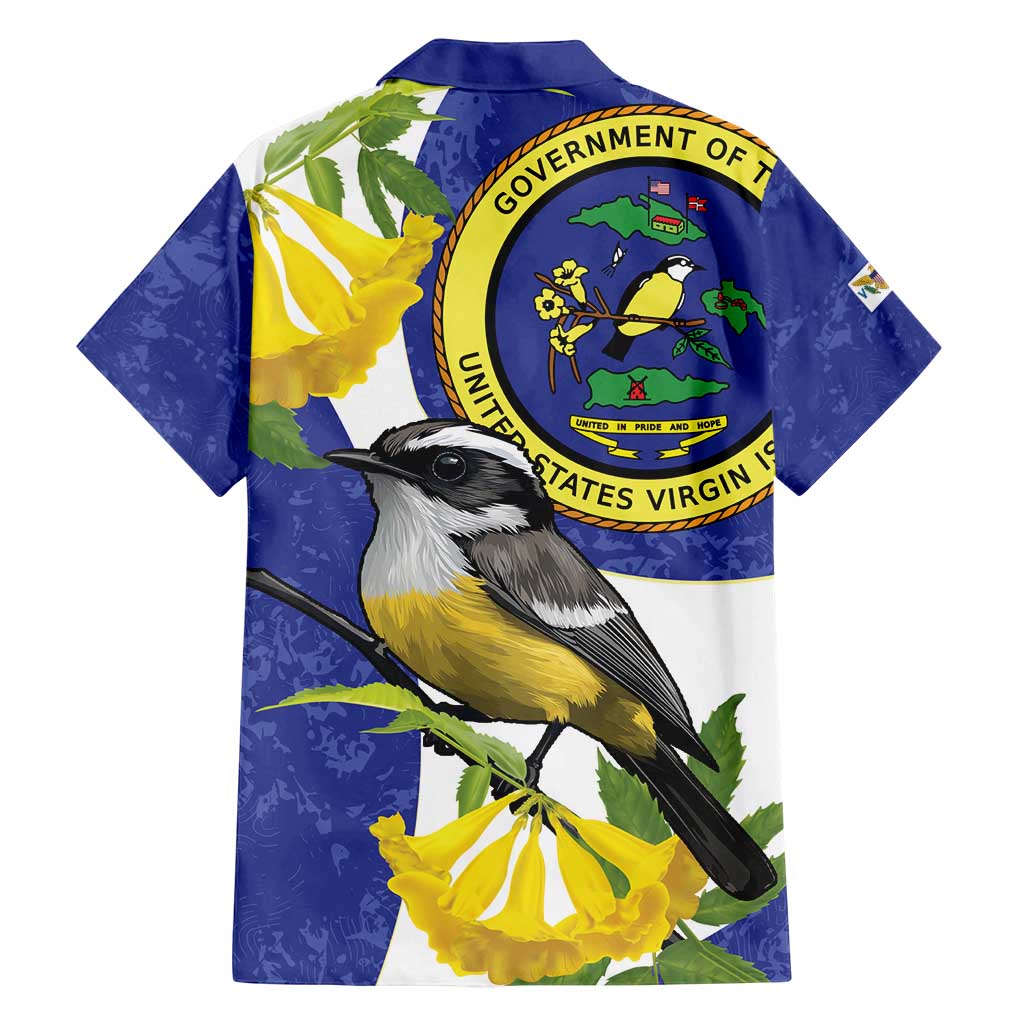 US Virgin Islands Family Matching Off Shoulder Short Dress and Hawaiian Shirt Bananaquit Bird Mix Ginger Thomas Flower - Wonder Print Shop
