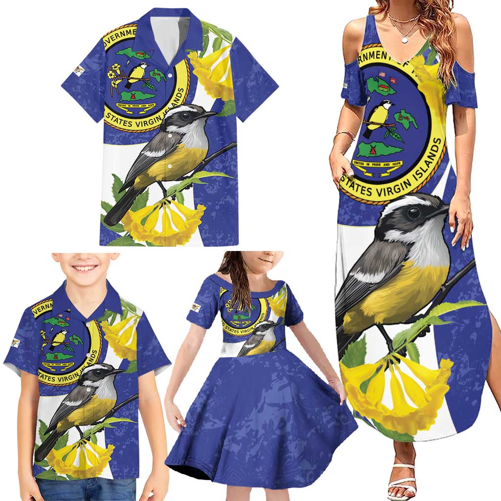 US Virgin Islands Family Matching Summer Maxi Dress and Hawaiian Shirt Bananaquit Bird Mix Ginger Thomas Flower - Wonder Print Shop