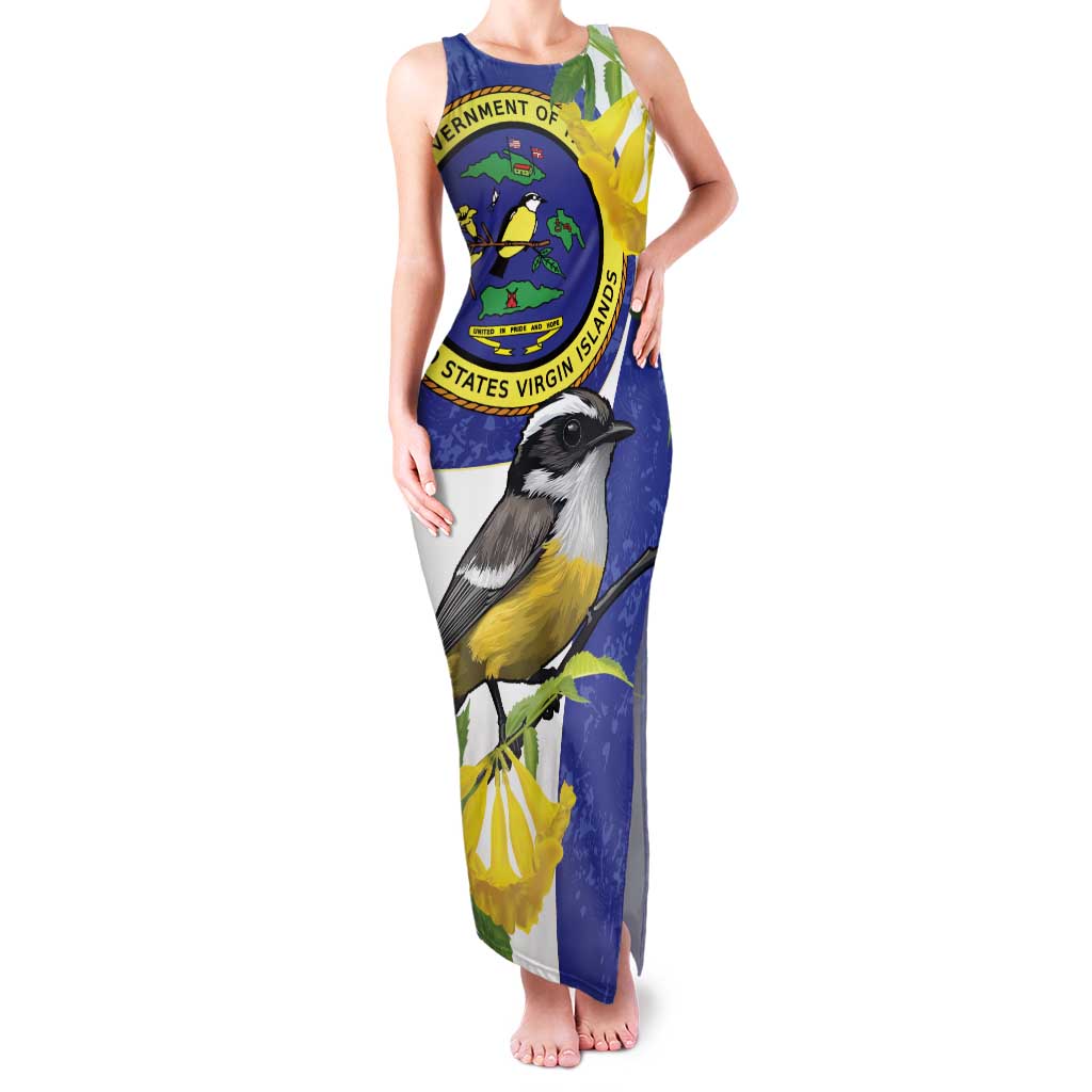 US Virgin Islands Family Matching Tank Maxi Dress and Hawaiian Shirt Bananaquit Bird Mix Ginger Thomas Flower - Wonder Print Shop