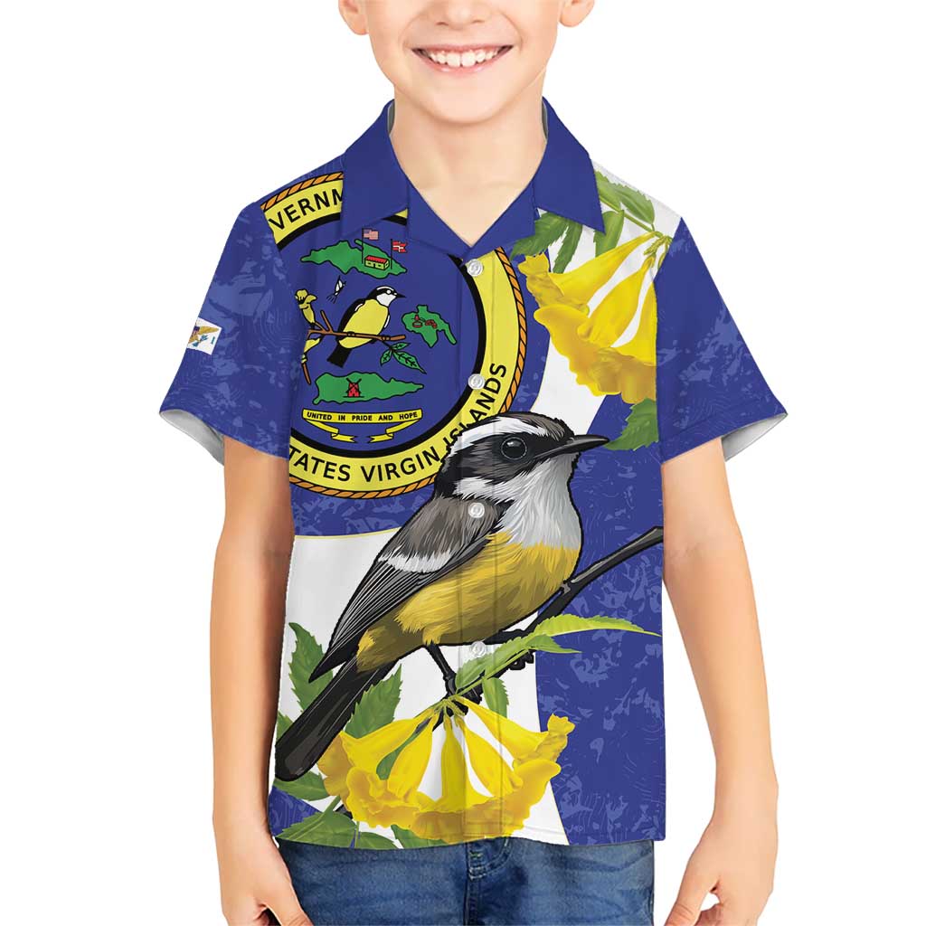 US Virgin Islands Kid Hawaiian Shirt Bananaquit Bird Mix Ginger Thomas Flower - Wonder Print Shop