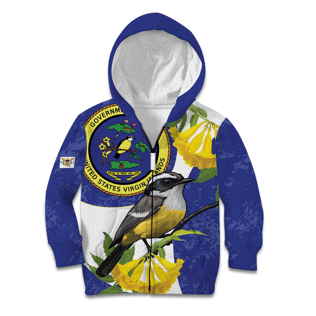 US Virgin Islands Kid Hoodie Bananaquit Bird Mix Ginger Thomas Flower - Wonder Print Shop