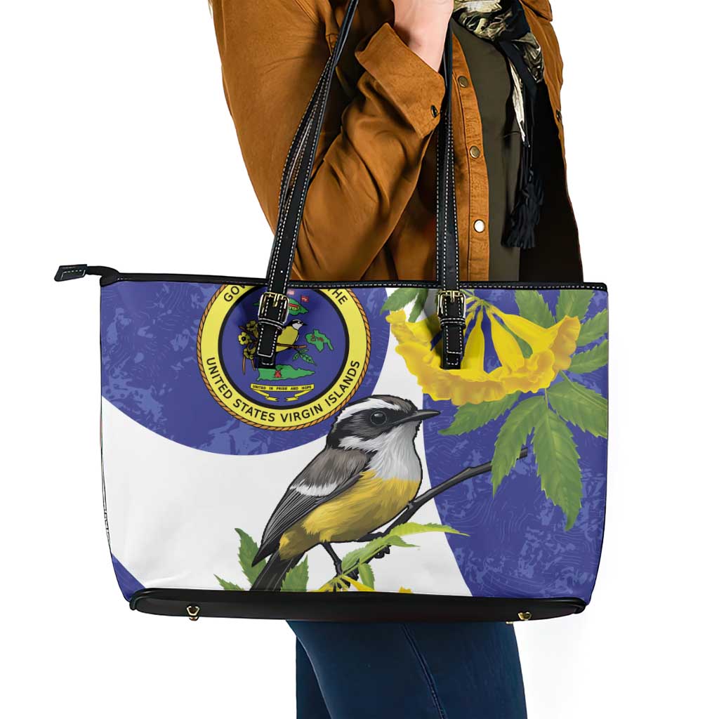 US Virgin Islands Leather Tote Bag Bananaquit Bird Mix Ginger Thomas Flower
