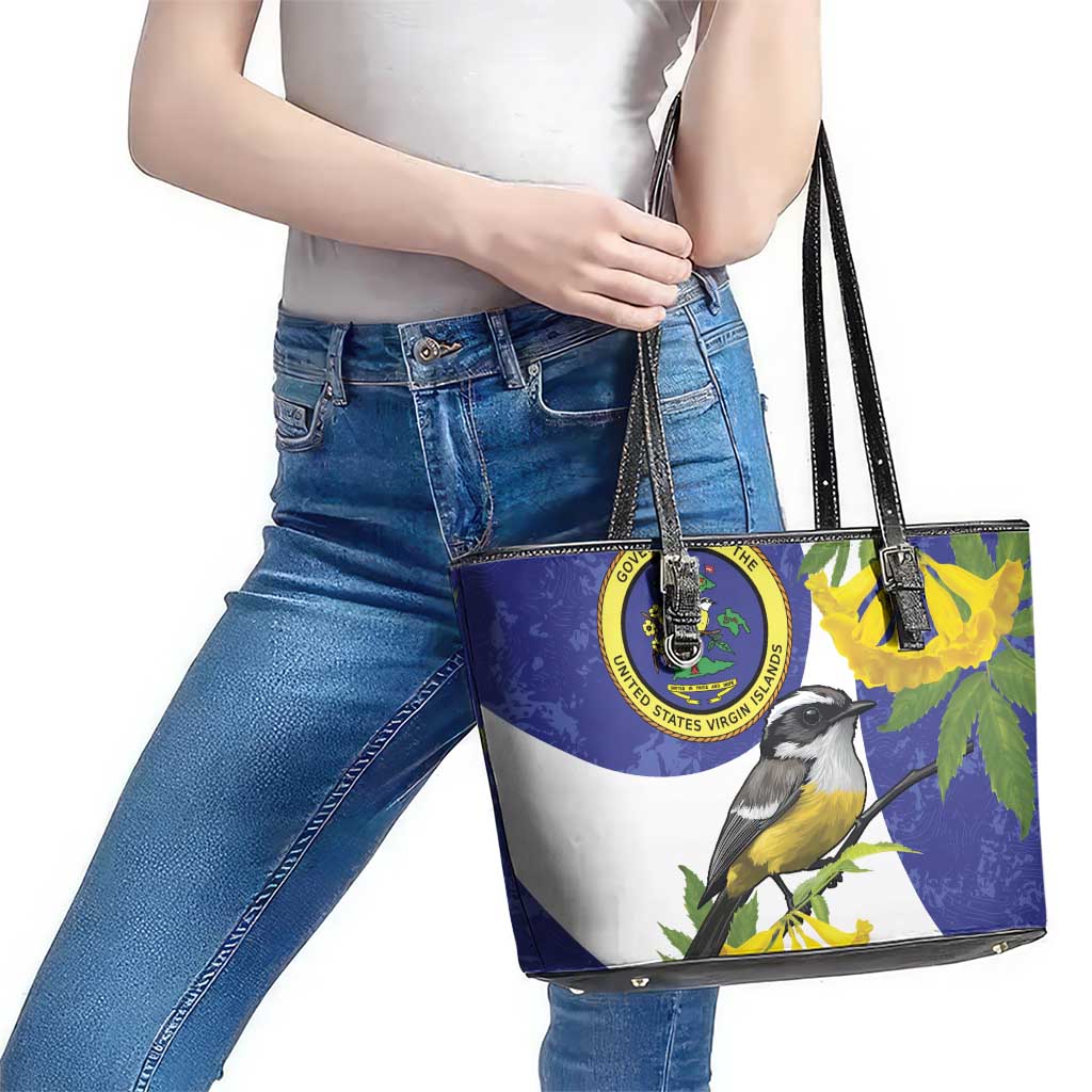 US Virgin Islands Leather Tote Bag Bananaquit Bird Mix Ginger Thomas Flower
