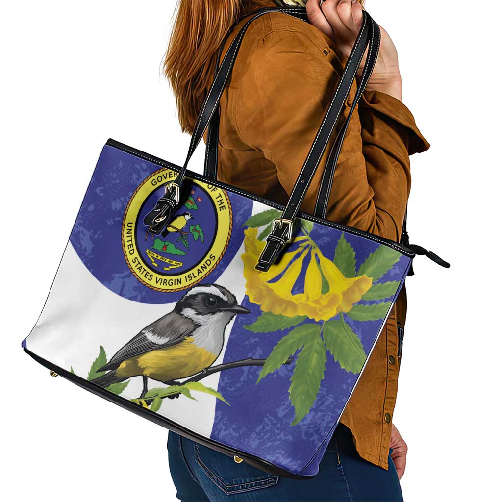 US Virgin Islands Leather Tote Bag Bananaquit Bird Mix Ginger Thomas Flower