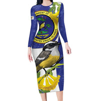 US Virgin Islands Long Sleeve Bodycon Dress Bananaquit Bird Mix Ginger Thomas Flower - Wonder Print Shop