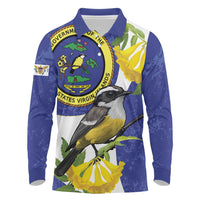 US Virgin Islands Long Sleeve Polo Shirt Bananaquit Bird Mix Ginger Thomas Flower - Wonder Print Shop