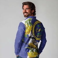 US Virgin Islands Long Sleeve Polo Shirt Bananaquit Bird Mix Ginger Thomas Flower - Wonder Print Shop