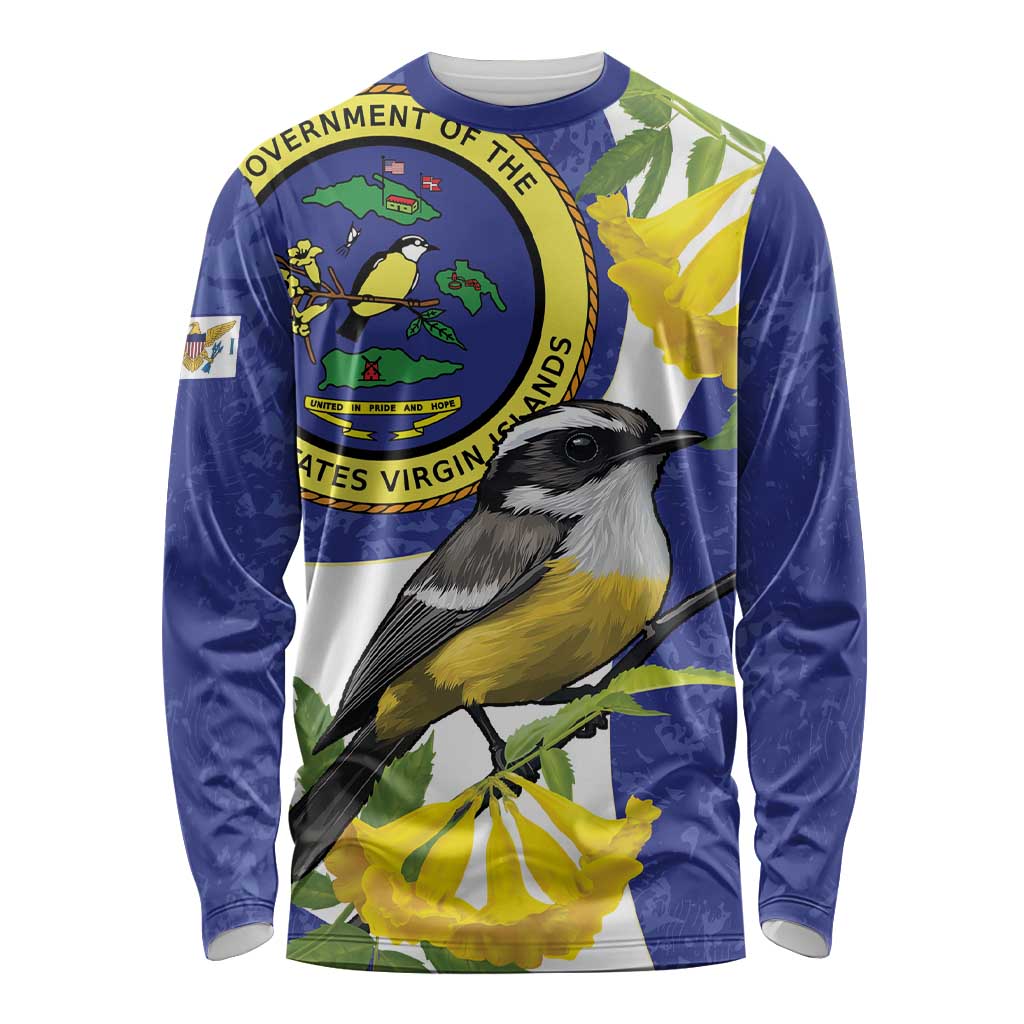 US Virgin Islands Long Sleeve Shirt Bananaquit Bird Mix Ginger Thomas Flower - Wonder Print Shop
