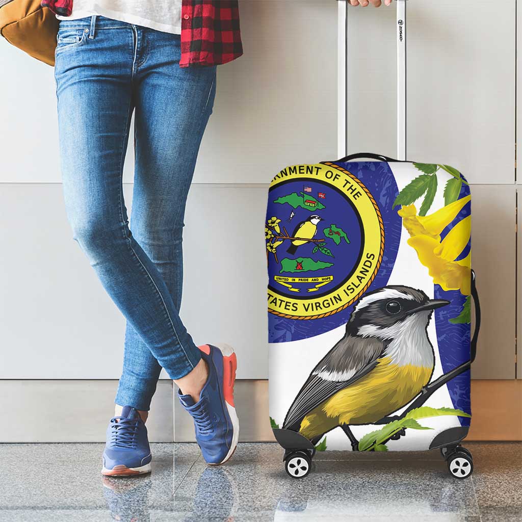 US Virgin Islands Luggage Cover Bananaquit Bird Mix Ginger Thomas Flower - Wonder Print Shop