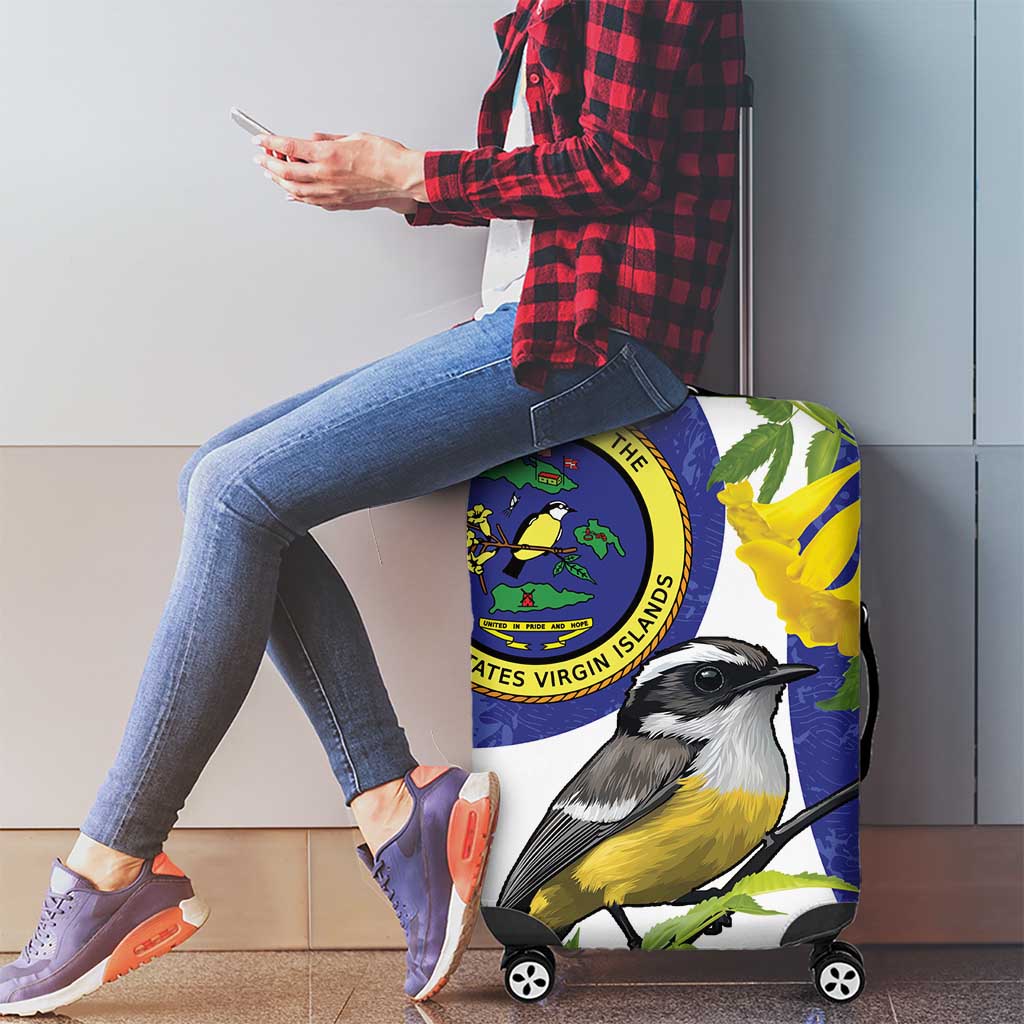 US Virgin Islands Luggage Cover Bananaquit Bird Mix Ginger Thomas Flower - Wonder Print Shop