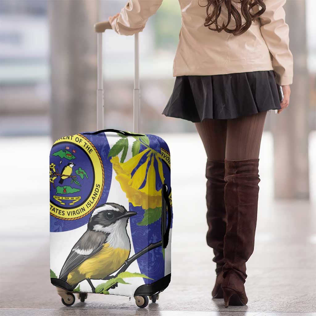 US Virgin Islands Luggage Cover Bananaquit Bird Mix Ginger Thomas Flower - Wonder Print Shop