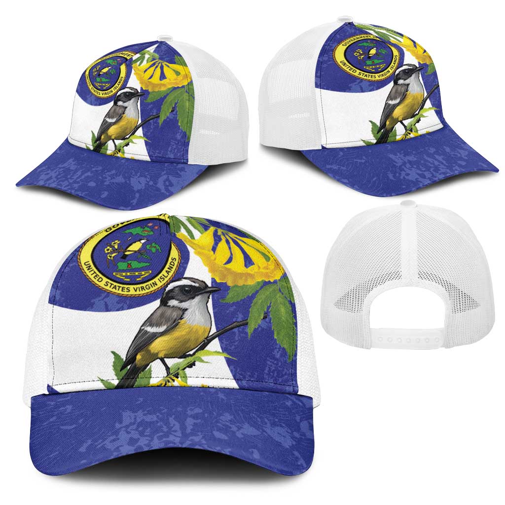US Virgin Islands Mesh Trucker Cap Bananaquit Bird Mix Ginger Thomas Flower - Wonder Print Shop