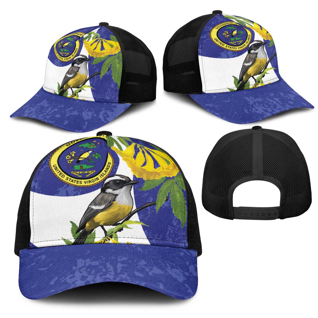 US Virgin Islands Mesh Trucker Cap Bananaquit Bird Mix Ginger Thomas Flower - Wonder Print Shop