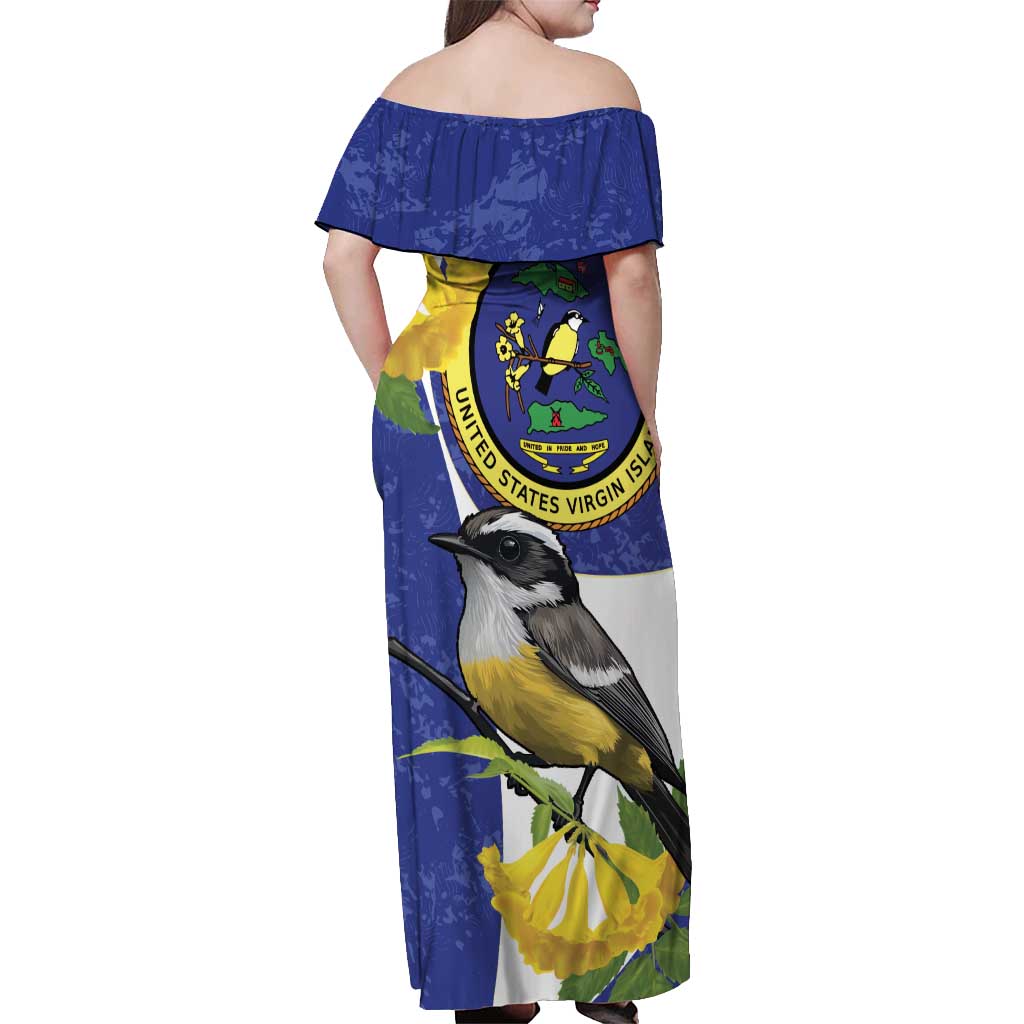 US Virgin Islands Off Shoulder Maxi Dress Bananaquit Bird Mix Ginger Thomas Flower - Wonder Print Shop