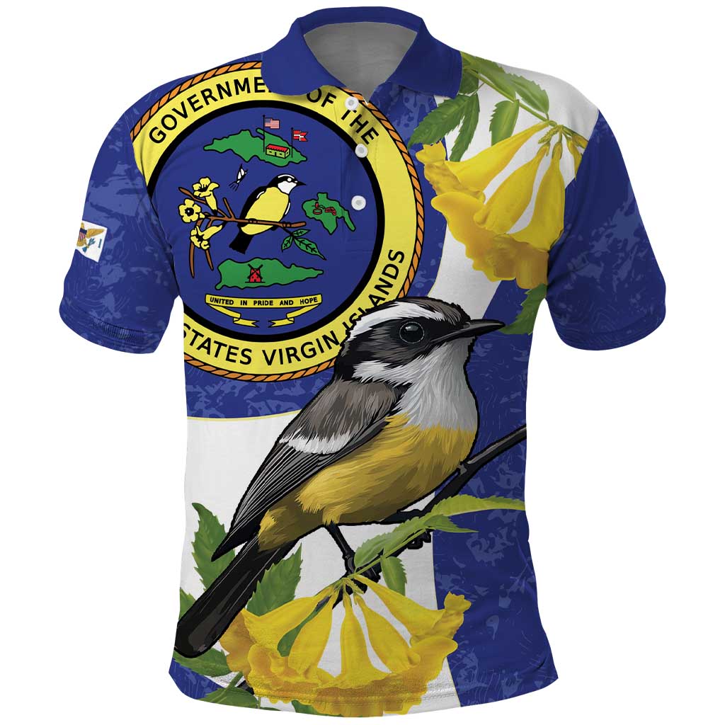 US Virgin Islands Polo Shirt Bananaquit Bird Mix Ginger Thomas Flower - Wonder Print Shop