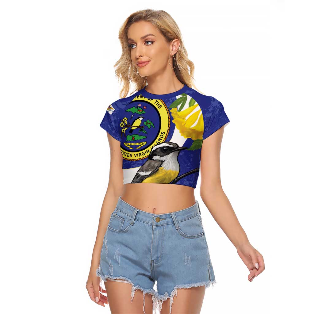 US Virgin Islands Raglan Cropped T Shirt Bananaquit Bird Mix Ginger Thomas Flower - Wonder Print Shop