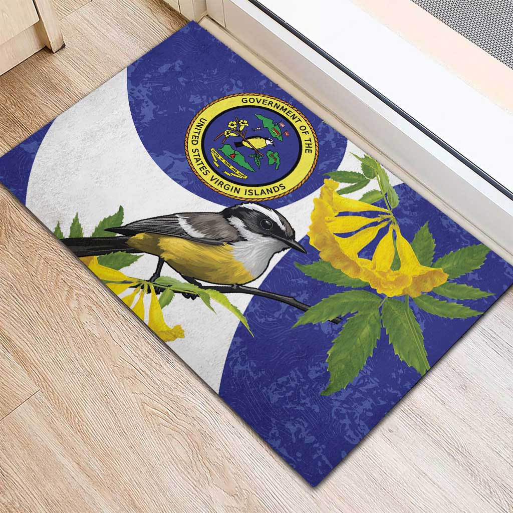 US Virgin Islands Rubber Doormat Bananaquit Bird Mix Ginger Thomas Flower - Wonder Print Shop