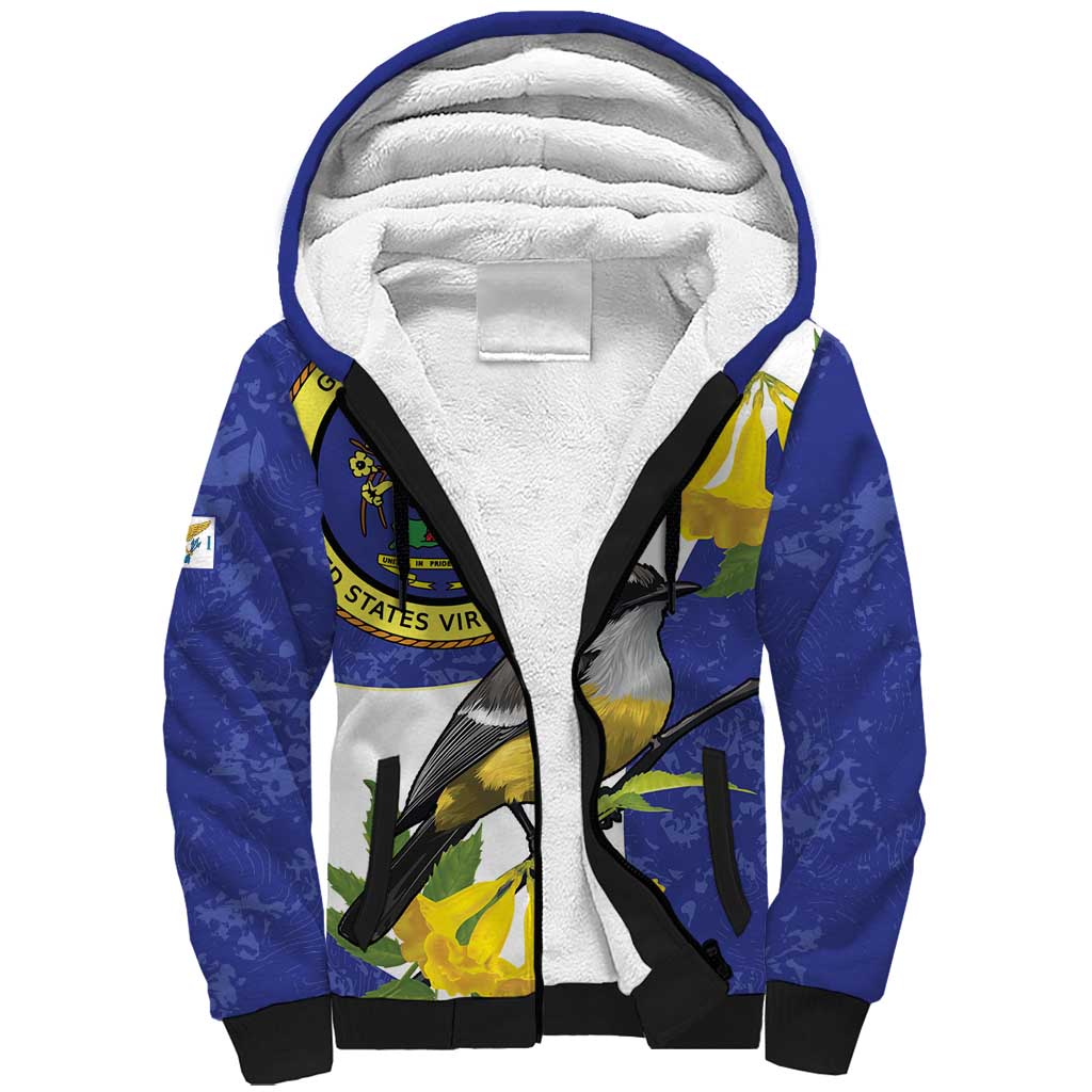 US Virgin Islands Sherpa Hoodie Bananaquit Bird Mix Ginger Thomas Flower - Wonder Print Shop