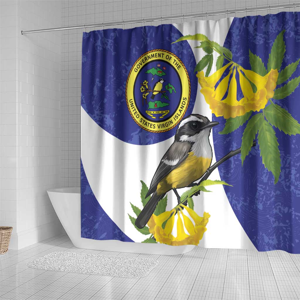 US Virgin Islands Shower Curtain Bananaquit Bird Mix Ginger Thomas Flower - Wonder Print Shop