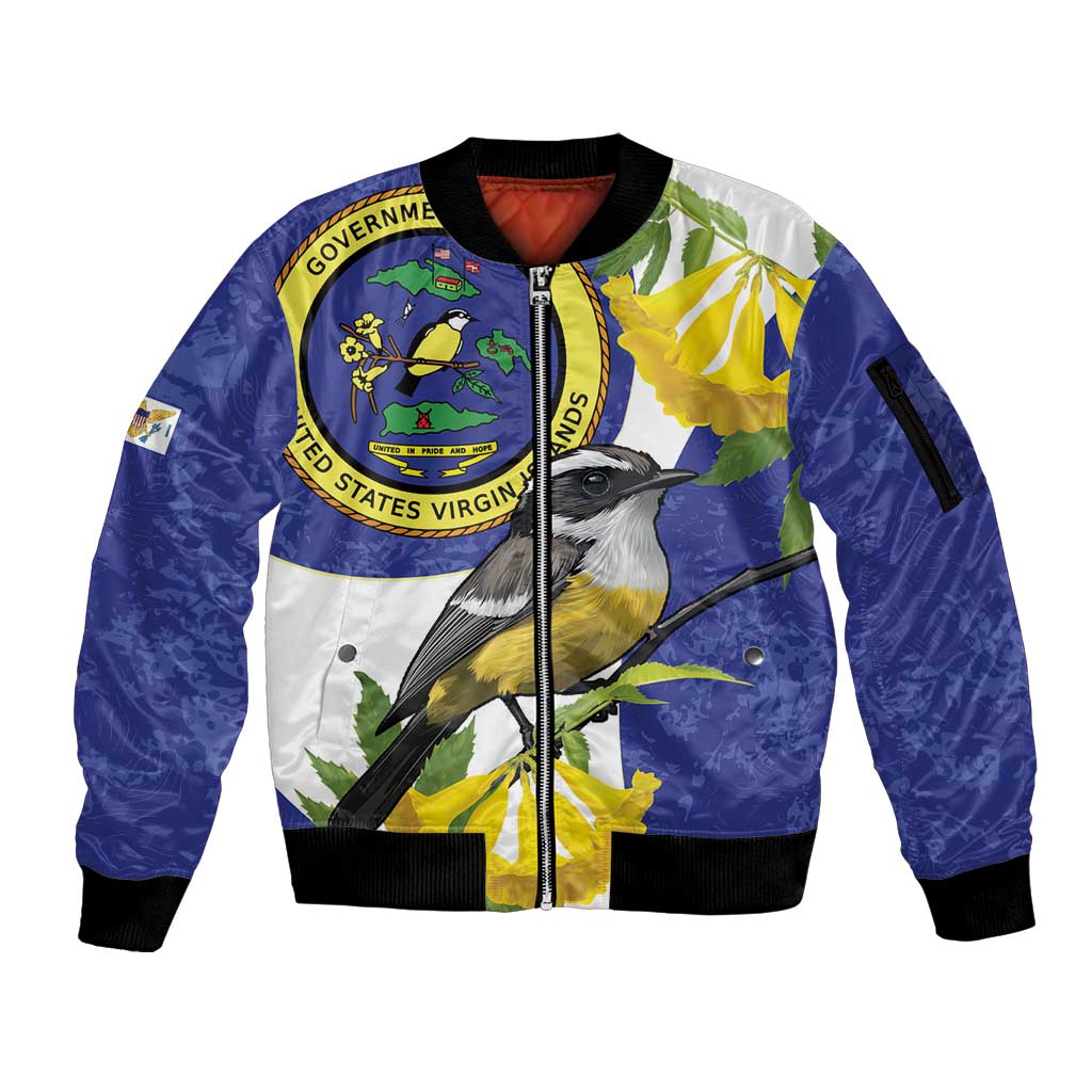 US Virgin Islands Sleeve Zip Bomber Jacket Bananaquit Bird Mix Ginger Thomas Flower - Wonder Print Shop
