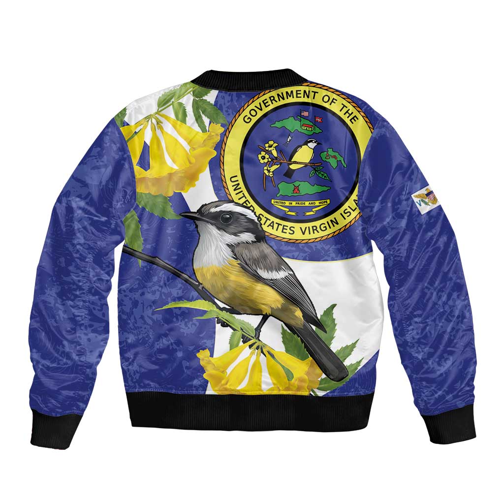 US Virgin Islands Sleeve Zip Bomber Jacket Bananaquit Bird Mix Ginger Thomas Flower - Wonder Print Shop