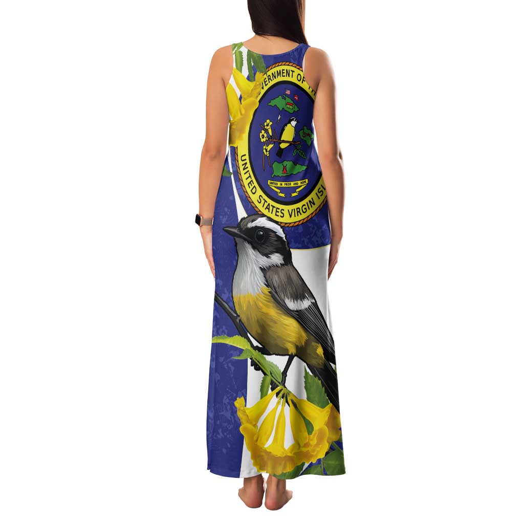 US Virgin Islands Tank Maxi Dress Bananaquit Bird Mix Ginger Thomas Flower - Wonder Print Shop
