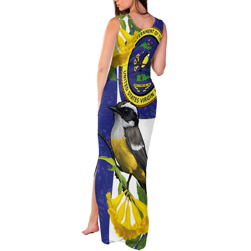 US Virgin Islands Tank Maxi Dress Bananaquit Bird Mix Ginger Thomas Flower - Wonder Print Shop