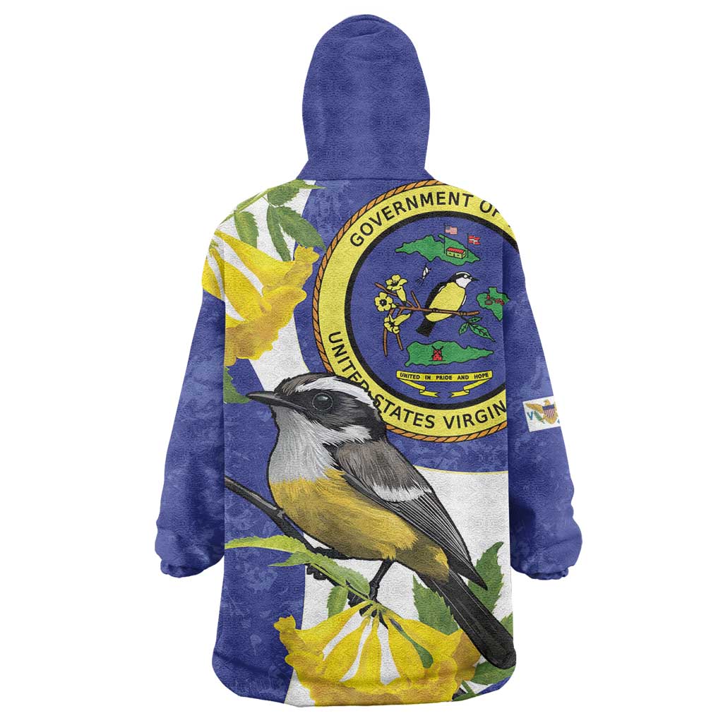 US Virgin Islands Wearable Blanket Hoodie Bananaquit Bird Mix Ginger Thomas Flower - Wonder Print Shop