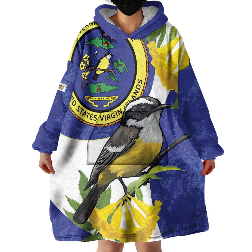 US Virgin Islands Wearable Blanket Hoodie Bananaquit Bird Mix Ginger Thomas Flower - Wonder Print Shop