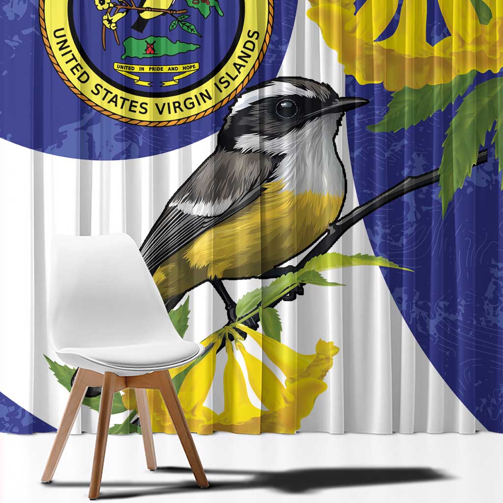 US Virgin Islands Window Curtain Bananaquit Bird Mix Ginger Thomas Flower - Wonder Print Shop