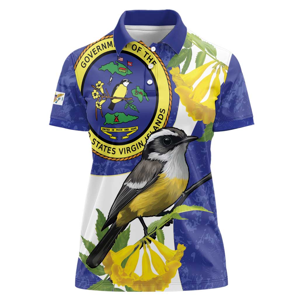 US Virgin Islands Women Polo Shirt Bananaquit Bird Mix Ginger Thomas Flower - Wonder Print Shop