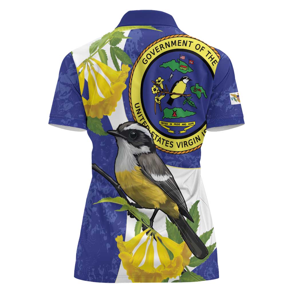 US Virgin Islands Women Polo Shirt Bananaquit Bird Mix Ginger Thomas Flower - Wonder Print Shop