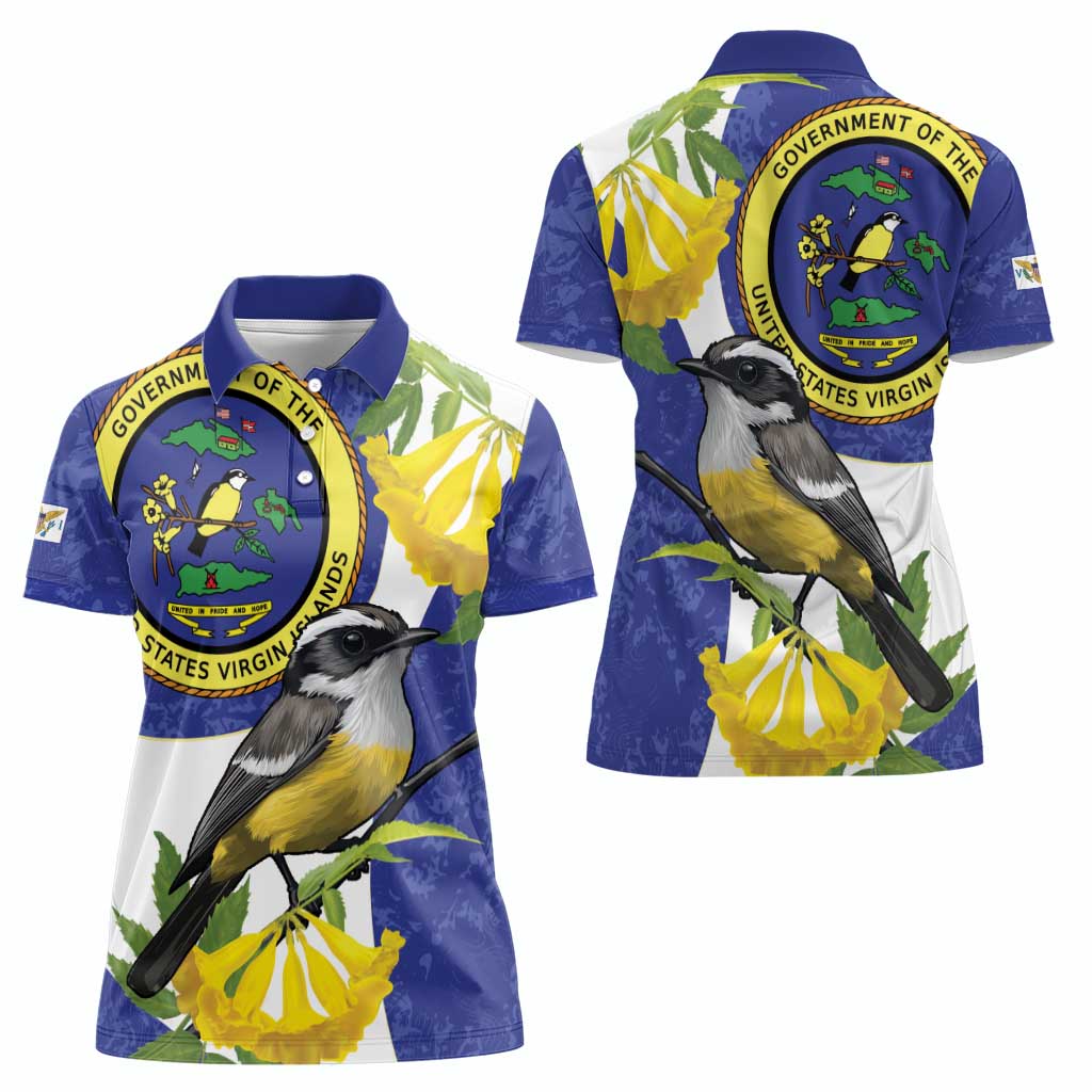 US Virgin Islands Women Polo Shirt Bananaquit Bird Mix Ginger Thomas Flower - Wonder Print Shop