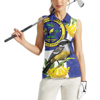 US Virgin Islands Women Sleeveless Polo Shirt Bananaquit Bird Mix Ginger Thomas Flower - Wonder Print Shop