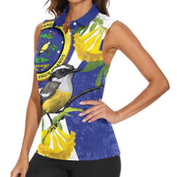 US Virgin Islands Women Sleeveless Polo Shirt Bananaquit Bird Mix Ginger Thomas Flower - Wonder Print Shop