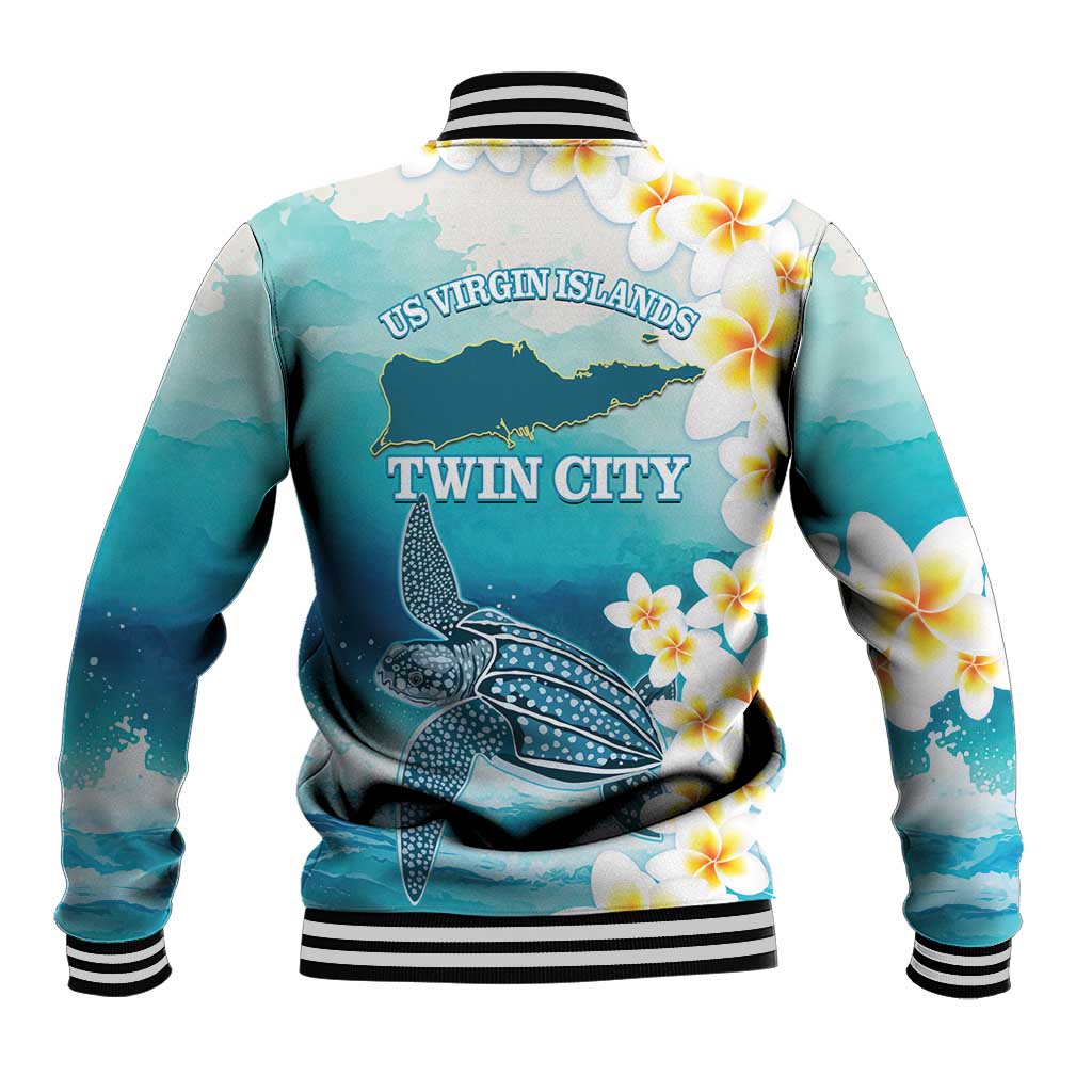 US Virgin Islands St Croix Baseball Jacket Twin City Leatherback With Plumeria - Wonder Print Shop