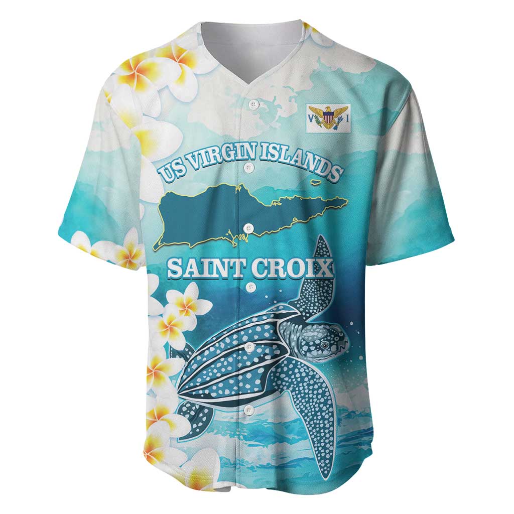 US Virgin Islands St Croix Baseball Jersey Twin City Leatherback With Plumeria - Wonder Print Shop