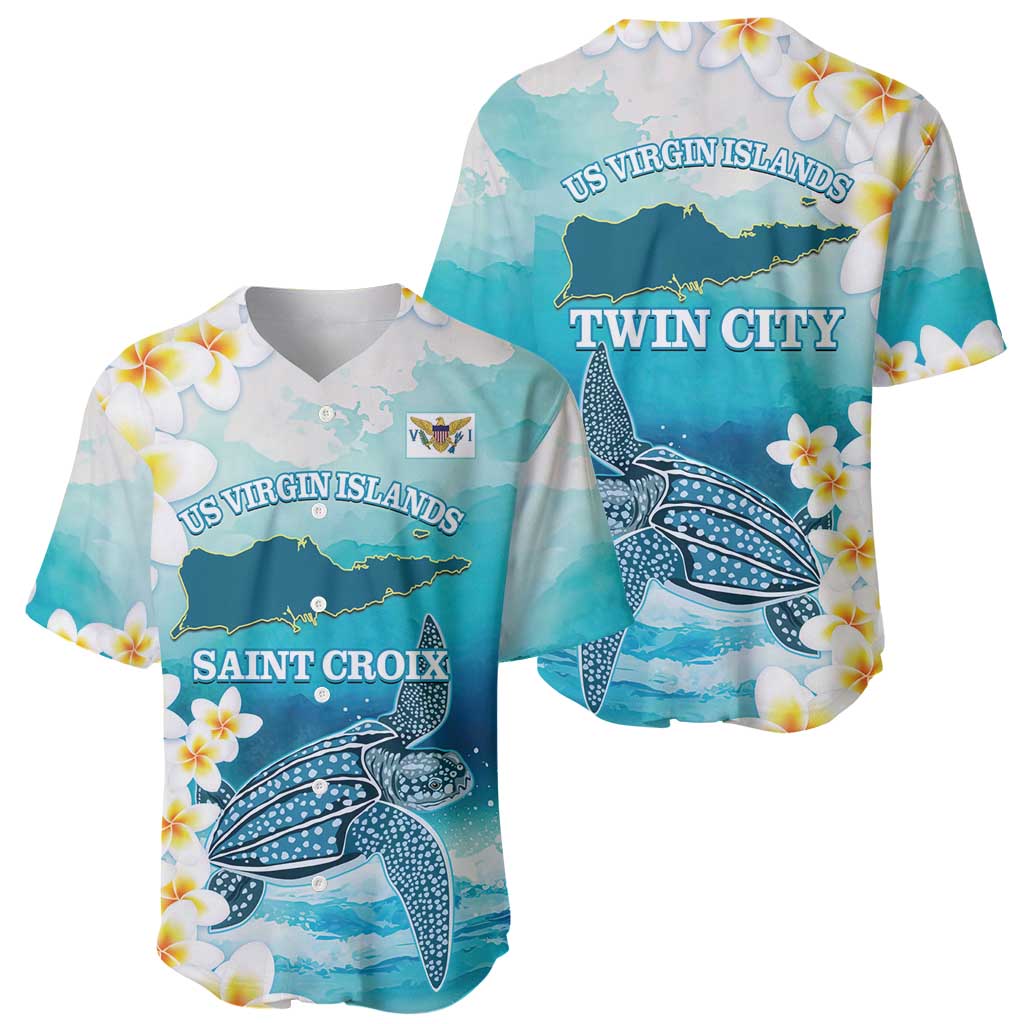 US Virgin Islands St Croix Baseball Jersey Twin City Leatherback With Plumeria - Wonder Print Shop